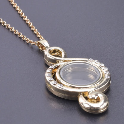 Glass Metal Gold Color Heart Round Water Drop Relicario Photo Locket Necklace Rhinestone Floating Charm O-shaped Chains Necklace