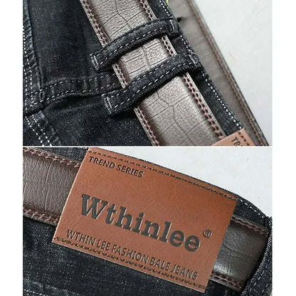 Men Fashion Stretch Jeans Male Classic Business Slim Fit Straight Leg Denim Trousers Solid Casual Long Pants