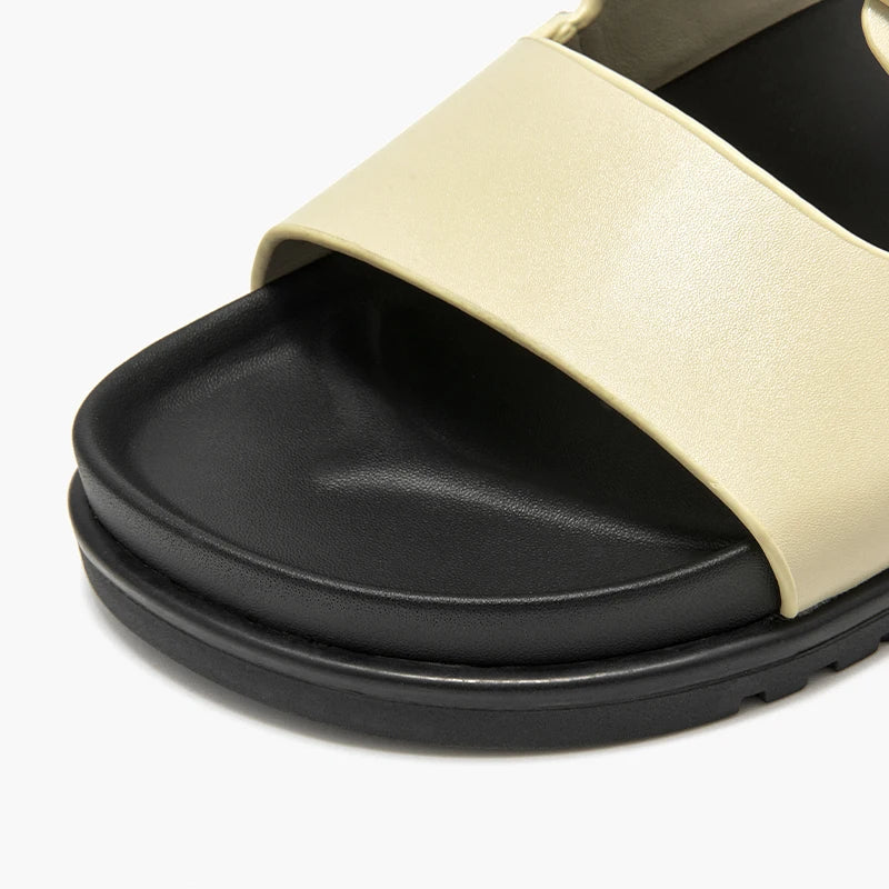 BEAUTODAY Casual Slippers Women Synthetic Leather Platform Buckle Band Roman Summer Outdoors Ladies Flat Shoes Handmade 34073
