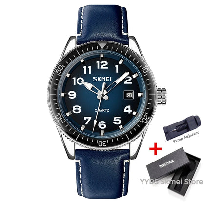 SKMEI 9232 Luxury Simple Sport Waterproof Men Business Mens Quartz Watches Leather Dial Wristwatches Calendar Clock Reloj Hombre