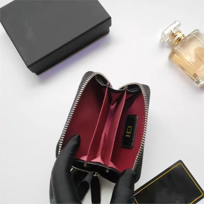 Fashion Sheepskin Leather Business Card Holder Flap Credit Card Coin Purse Classic Diamond Lattice Small Perfume Ladies Card Bag