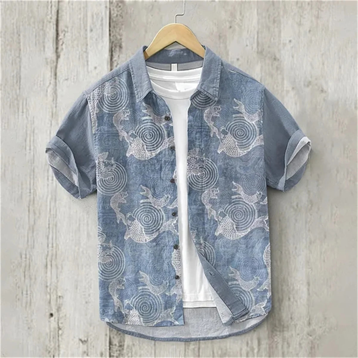 Hawaiian Shirt with Bamboo Joint, Plum Blossom, Sunrise Print, Japanese Art Linen, Leisure Holiday,  Cardigan, Flip Collar, New
