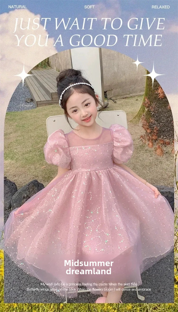 2024 Summer New Style Women's Baby Princess Dress Puffy Sleeves Trendy Girls Casual Dresses Woodland Theme Design