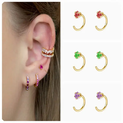 YUXINTOME Small 925 Sterling Silver Ear Needle C-Shaped Cartilage Piercing Stud Earrings For Women cartilage perforation Jewelry