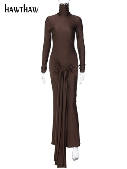 Hawthaw Women 2024 Spring Autumn Fashion Long Sleeve Party Club Streetwear Bodycon Red Long Dress Wholesale Items For Business