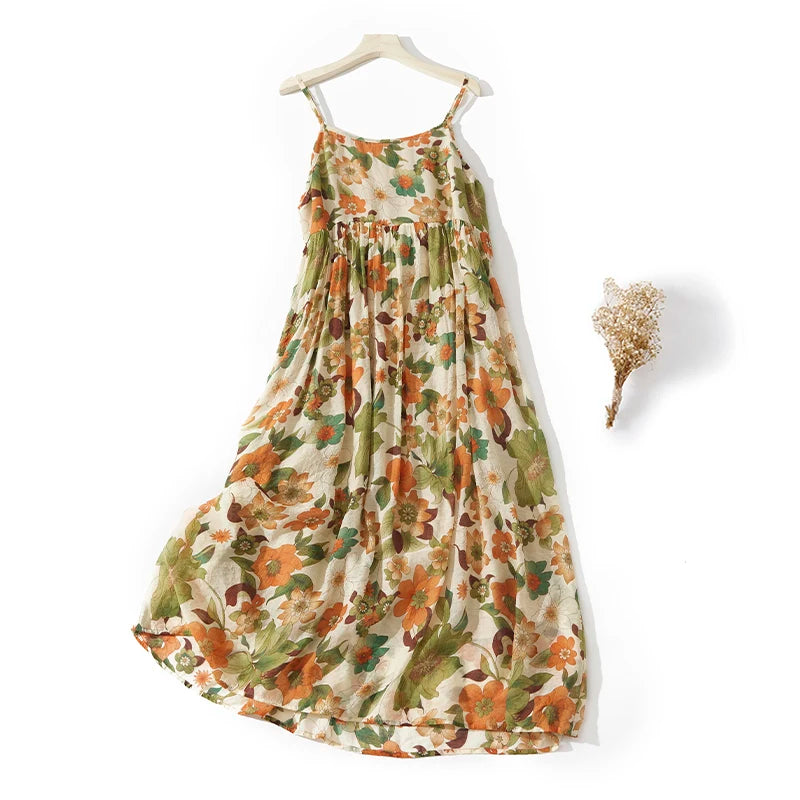 Printed halter dress female summer new Korean version of the bohemian fashion temperament vacation loose casual long dresses