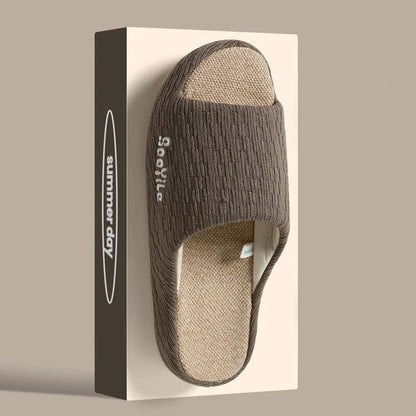 BASATU Men's Linen Slippers Breathable Open-Toe Non-Slip House Shoes Home Slippers Soft Sole Silent Shoes Cotton Linen Slippers