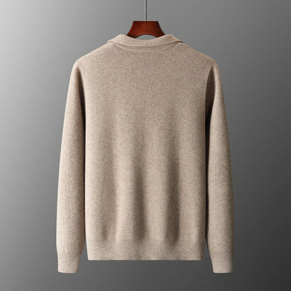 6-color autumn and winter new 2025 men's 100% wool  cardigan sweater casual knitted lapel men's business sweater Solid color