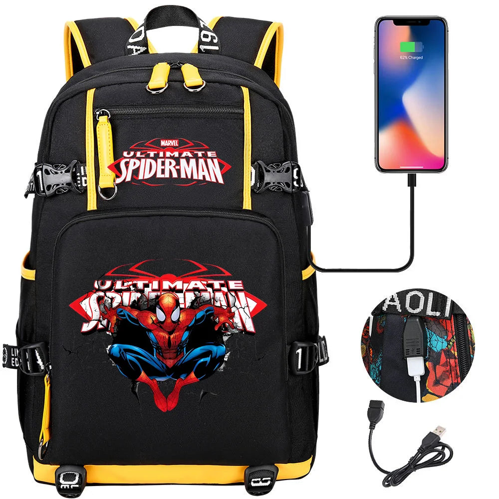 Superhero Spiderman School Backpack Travel Bags Large Waterproof Multifunction USB Charging Backpacks Travel Sport Duffel Bag