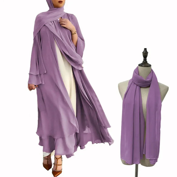 Ivory New Arrival Cross-border Best Seller Chiffon Cardigan Elegant Long Dress Solid Color Dress 21419