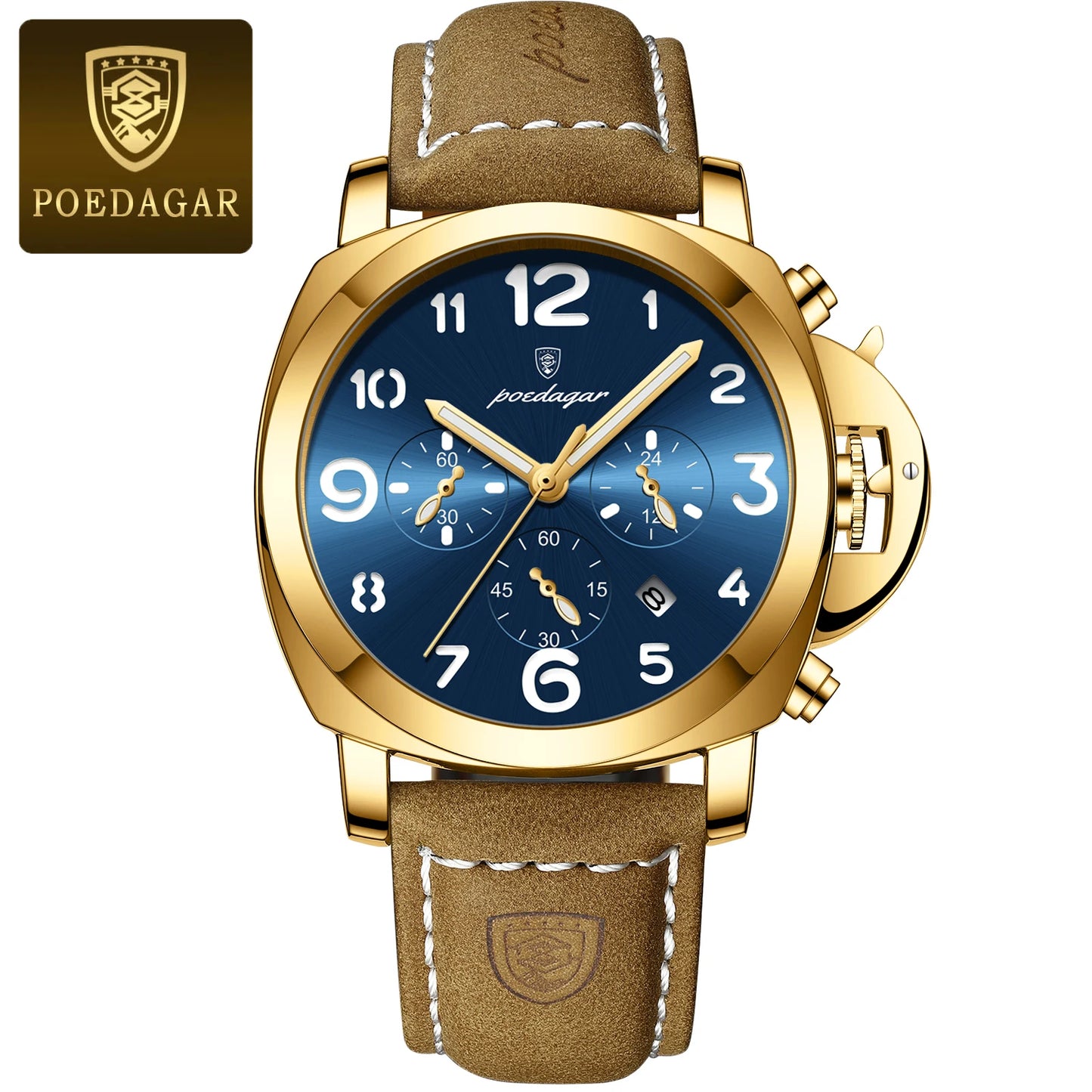 POEDAGAR Fashion Luxury Men Wristwatch Waterproof Luminous Chronograph Date Man Watch Unique Sports Leather Quartz Men's Watches