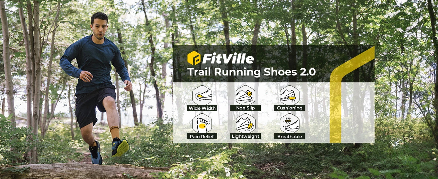 FitVille Trail Running Shoes Men's Sneakers Extra Wide Non-Slip Lightweight for Swollen Feet Arch Support Pain Relief