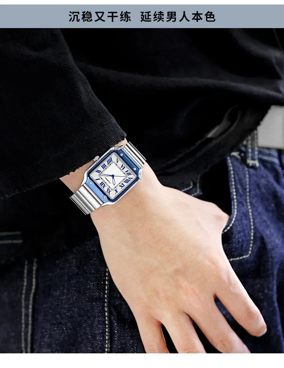 Men's Watch Men's Stable Classic Roman Square Watch Night Glow Waterproof Men's Quartz Watch 9883