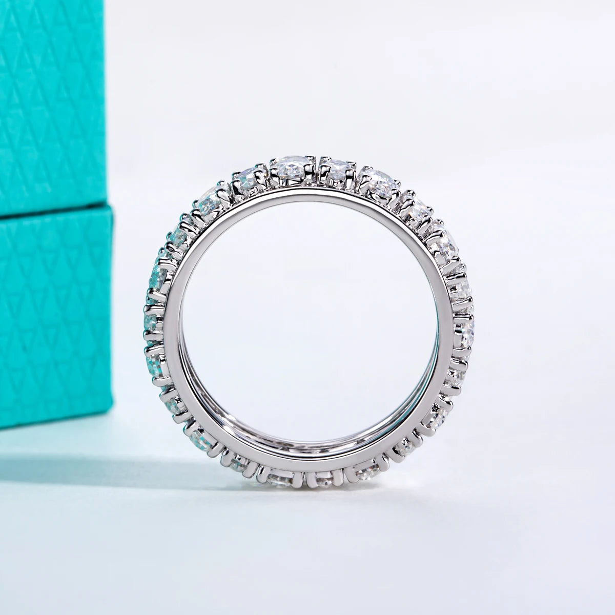 AnuJewel 0.3ct Oval & 0.2ct Marquise D Color Moissanite Eternity Ring 925 Sterling Silver Wedding Band Ring for Women Jewelry