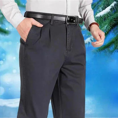 Men's Autumn Thick Cotton Classic Solid Color Casual Pants Bland High Waist Trousers Business Office Pants Clothing A240