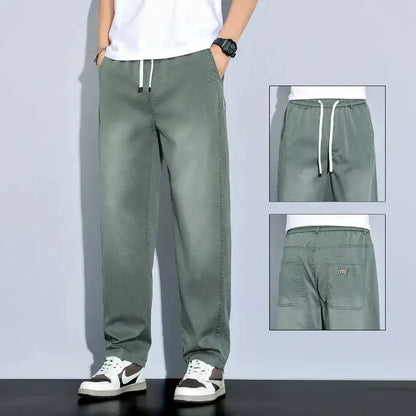 2025 New Ice Silk Thin Denim Jeans For Men Blue Straight Stretch Cotton Pants Business Casual Lightweight Trousers Spring Summer