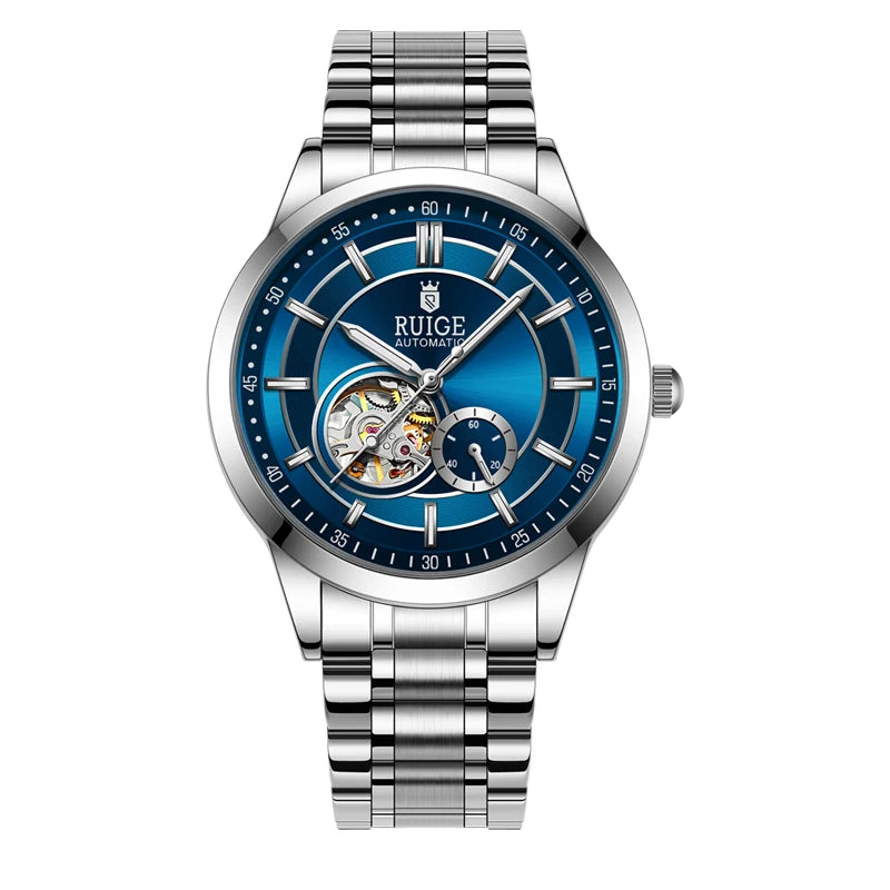Men's Automatic Mechanical Watch - Elegant Stainless Steel, Calendar Function, Business and Leisure Style, Blue Dial and Date Wi