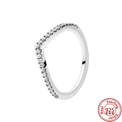 NEW 925 Sterling Silver Rings Sparkling Original Design Women Heart Daisy Flower Wishbone Ring Jewelry Engagement Female Gift