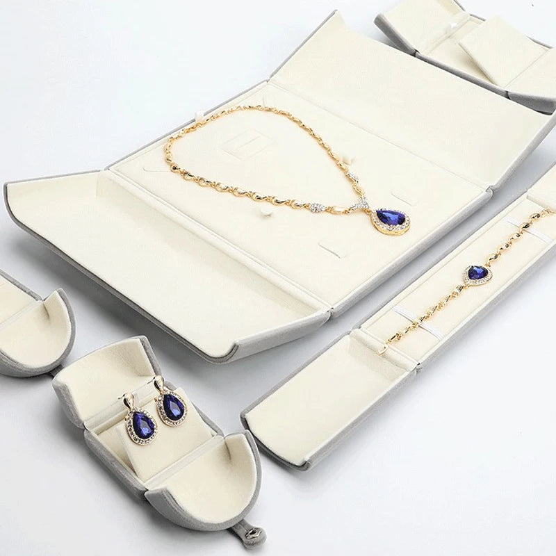 High-Grade Velvet Double Open Jewelry Gift Box, Rings Necklaces Earrings Bracelets Holder for Engagement,Christmas & Anniversary