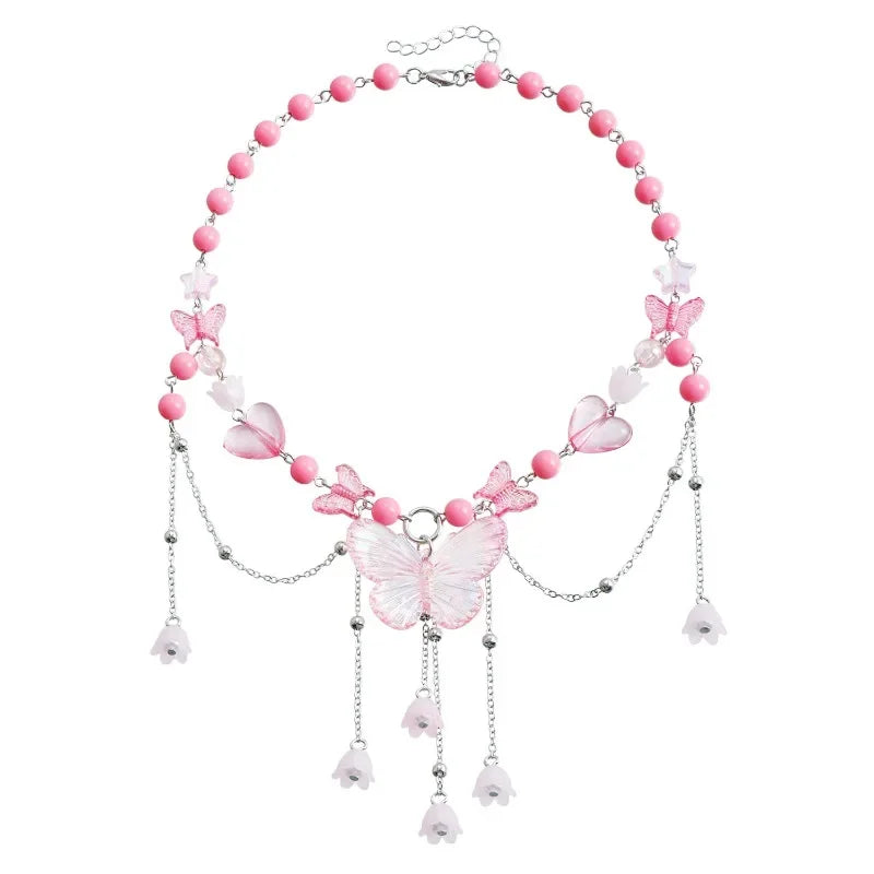 Exquisite Butterfly Pendant Necklace for Women Charm Fashion Y2K Accessories Wedding Party Jewelry Gift Long Layered Necklace