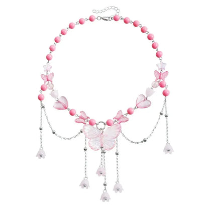 Exquisite Butterfly Pendant Necklace for Women Charm Fashion Y2K Accessories Wedding Party Jewelry Gift Long Layered Necklace