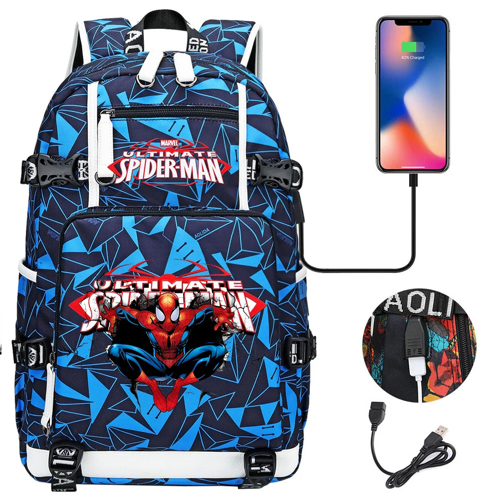 Superhero Spiderman School Backpack Travel Bags Large Waterproof Multifunction USB Charging Backpacks Travel Sport Duffel Bag