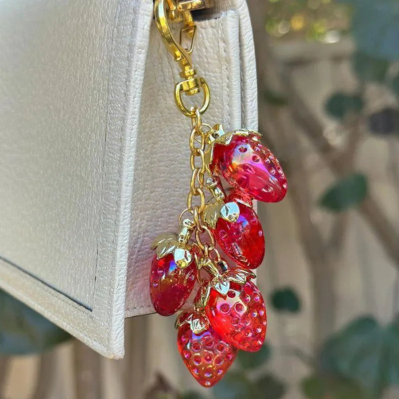 Pink Cherry Bag Charm Strawberry Pendants For Bags Fashionable Women\'s Keychain Accessories Gift