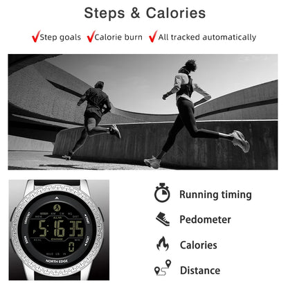 NORTH EDGE NEW APOLLO Men's Digital Watch Sports Waterproof 50M Wristwatches Dual Time Pedometer Stopwatch Alarm Clock For Women