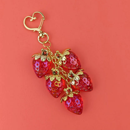Pink Cherry Bag Charm Strawberry Pendants For Bags Fashionable Women\'s Keychain Accessories Gift