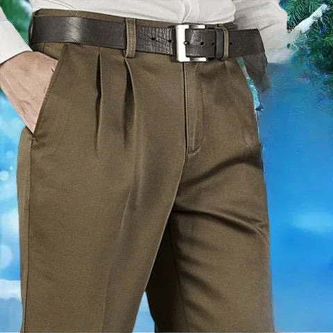 Men's Autumn Thick Cotton Classic Solid Color Casual Pants Bland High Waist Trousers Business Office Pants Clothing A240