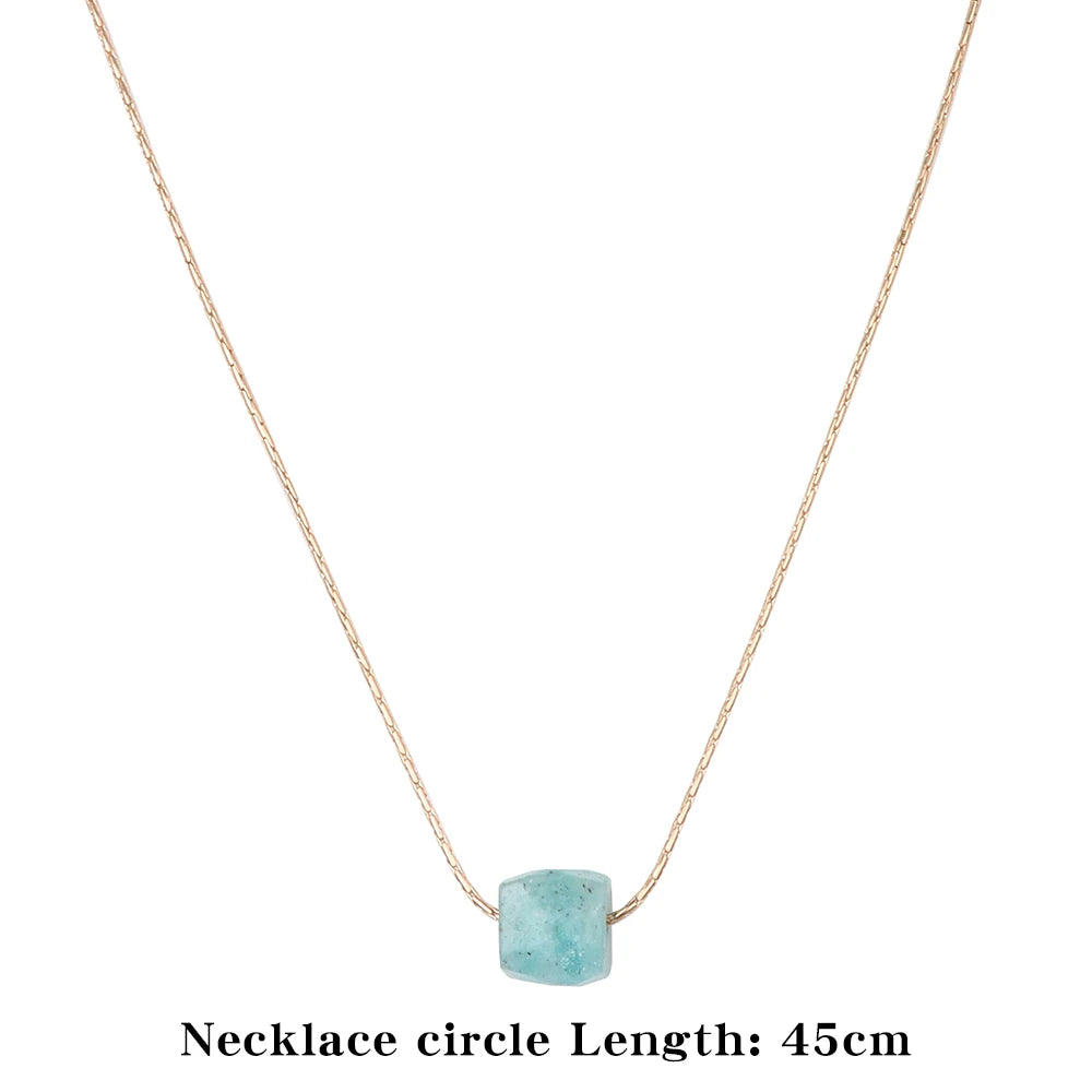 Natural Amazonite Stone Pendant Necklace Square Cube Gems Neckalce Healing Reiki Stone Pendant Jewelry Gifts for Festivals