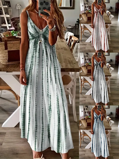 Sexy Graphic Print Maxi Dress with High Waist and V-Neck for Women