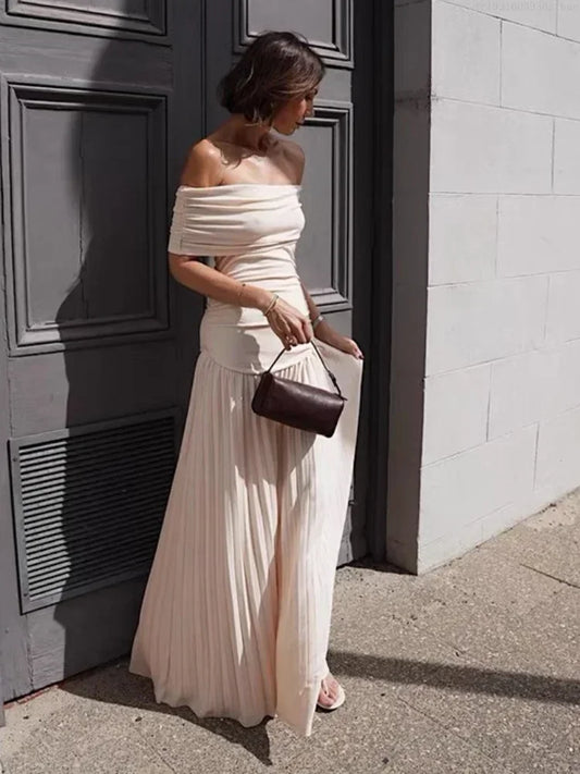 Elegant scoop neck pleated dress for women, slim party dresses for women, educational fashion, chic, summer, 2025