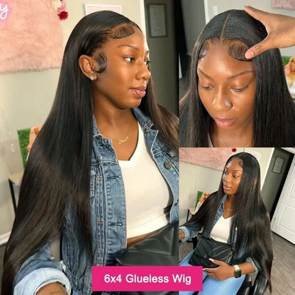 Glueless Wigs Human Hair Bone Straight Lace Wigs Pre-Cut 5x5 Lace Closure Remy Human Hair Ready To Wear For Women Pre Plucked