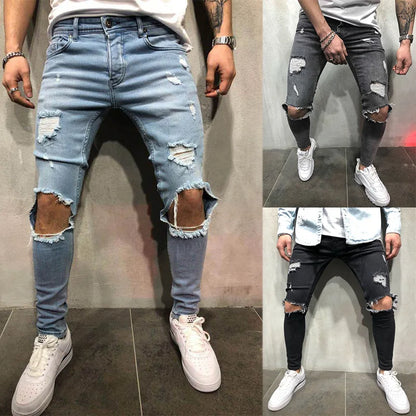 Mens Pant High-waisted Ripped Jeans Slim-fit Skinny Jeans Men Denim Pants Men's Autumn Stretch Trousers Long Jeans Pencil Pants