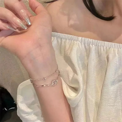 New 925 Sterling Silver Round Double Layer Bracelet Simple Style Women Bracelet Beautiful Jewelry for Friends Birthday Party Gif