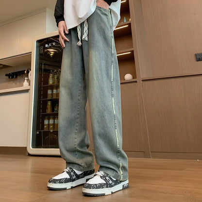 New Men's Blue Jeans Baggy Fit Straight Leg Denim Trousers 2025 Autumn High Street Fashion Y2K Jean Casual pantalones hombre