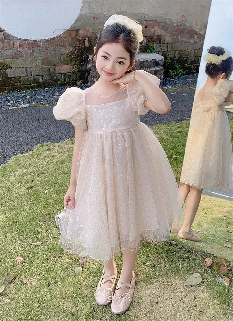 2024 Summer New Style Women's Baby Princess Dress Puffy Sleeves Trendy Girls Casual Dresses Woodland Theme Design