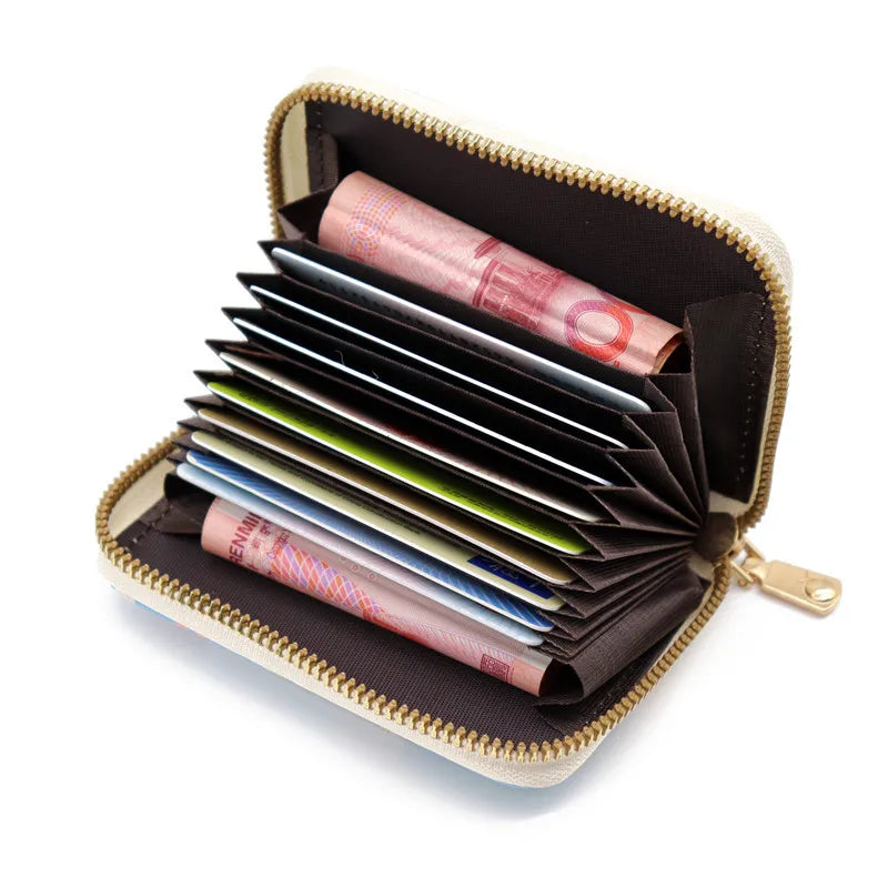 Fashion Flower PU Coin Purse for Women Cute Organ Card Case Lady Credit Card Holder Multifunctional Zipper Small Short Wallet