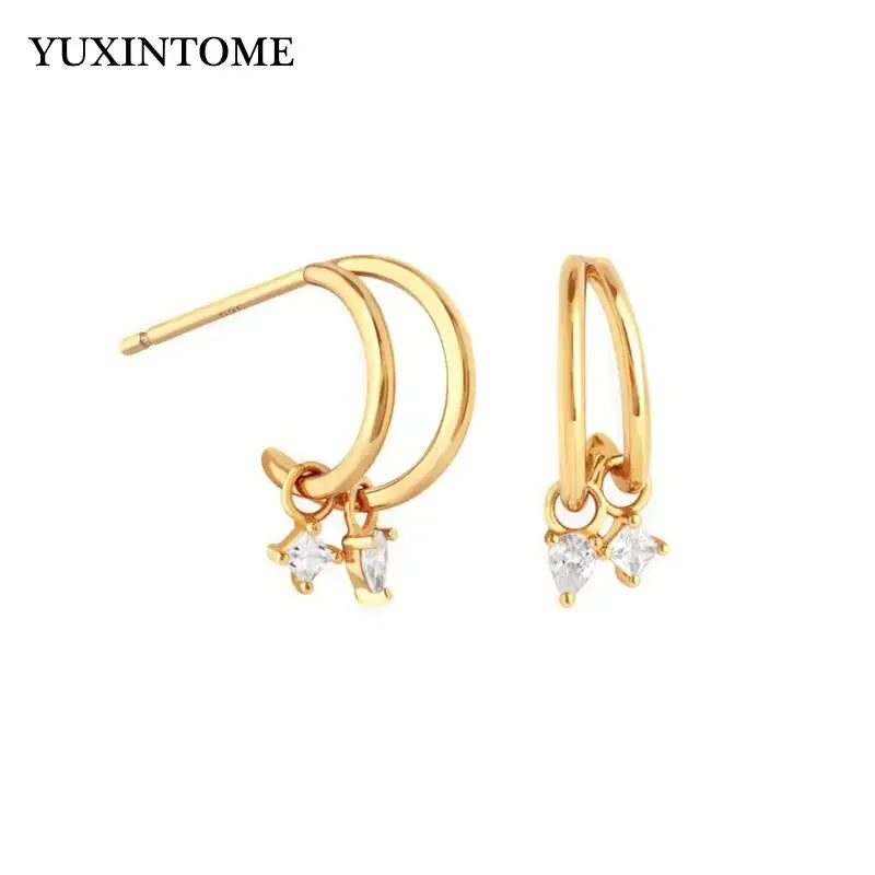 YUXINTOME Small 925 Sterling Silver Ear Needle C-Shaped Cartilage Piercing Stud Earrings For Women cartilage perforation Jewelry