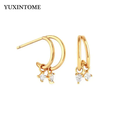 YUXINTOME Small 925 Sterling Silver Ear Needle C-Shaped Cartilage Piercing Stud Earrings For Women cartilage perforation Jewelry