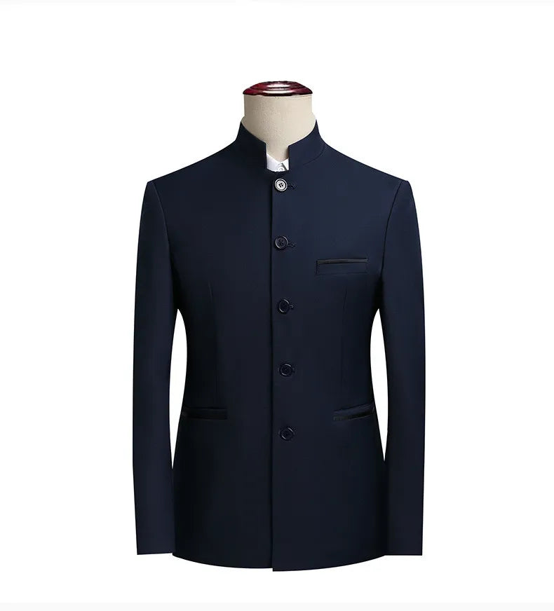 Elegant Black Chinese Dragon Embroidery Pattern Blazer for Men, Slim Fit Single-Breasted Gray Suit Jacket, Asian SizeM-6XL