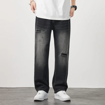 Korea Baggy torn holey ripped Jeans Men Vintage  Y2k Pants Fashion Frayed High Street Distressed Denim Trousers loose thin Male