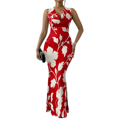 Tropical Floral Print Cowl Neck Maxi Dress for Women 2025 - Bold & Colorful Summer Dress for Parties, Vacation, XS-2XL