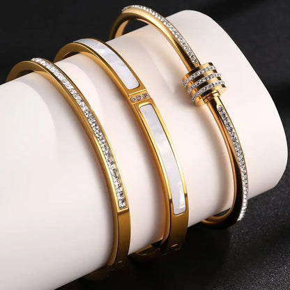 3PCS American Style Exquisite Stainless Steel Women's Bracelet Set, High-quality 18K Gold-plated Waterproof And Colorfast Gift