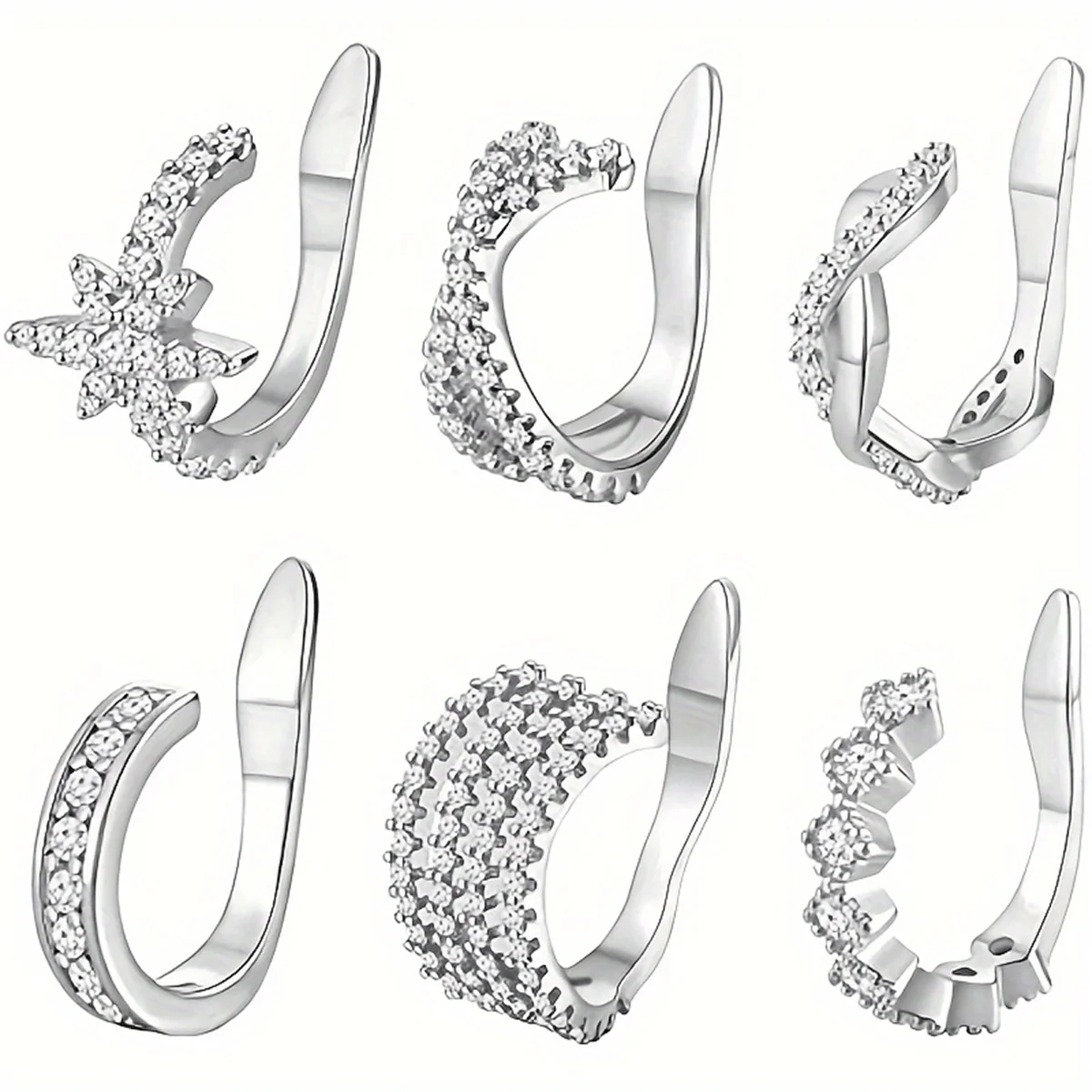 1Pc Hypoallergenic Huggie Earring Cuff for Women Men, Sparkling Cubic Zerconia Fake Carilage Clip On Ear No Piercing Jewelry