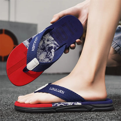 Men's slippers, flip flops, summer new style, men's fashionable color blocked open toed sandals, suitable for every season, suit