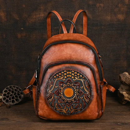 MOTAORA Vintage Leather Backpack Women Large Capacity Embossed Casual Travel Backpack Anti-Theft Waterproof Handbag Purse