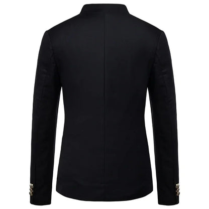 Black Stand Up Collar Blazer Coat, Men's Wedding Party Dress Jacket Fashion Slim Fit Single Breasted Jaqueta, Asian Size M-5XL