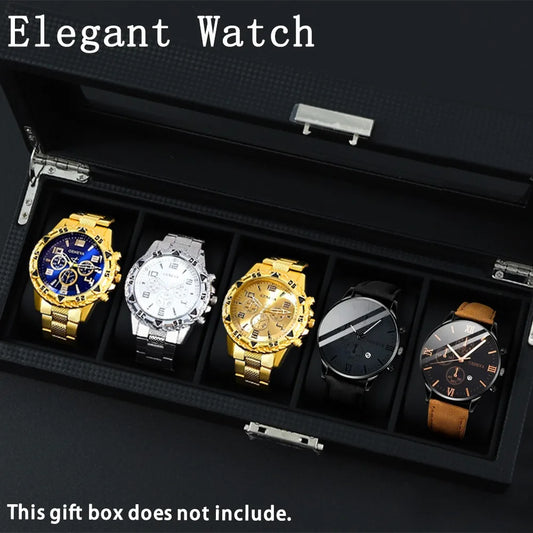 Men Watch 5pcs/sets, Fashion Men Casual Quartz Watches Analog Alloys Strap & PU Leather Combination Matching Wristwatch Sets.
